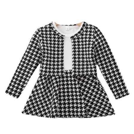 Flickor Pläd Vår Höst Outfits Öppen Front Klänning Set