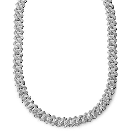 Nicos | 12 mm Iced Silver-tone Diamond Prong Link Chain Zirconia Necklace for Men