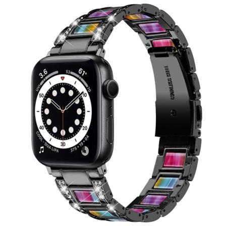 Apple Watch (45mm) strassikoristeinen ruostumattomasta teräksestä valmistettu ranneke - Musta / Värikäs Multicolor