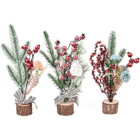 3 sarjaa 25 cm:n miniatyyri keinotekoisia joulukuusia, pieniä koristeita jouluun