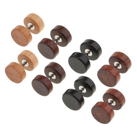 4 Pairs Double Sided Wood Earrings Men Women Body Jewelry Barbell Ear Stud