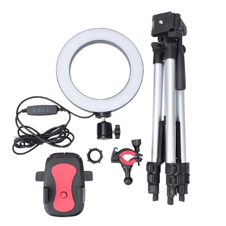 6-tums dimbar LED-videoringljus med kameralampsats med stativ mobiltelefonhållare USB-port