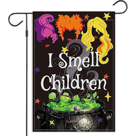 Jag luktar barn trädgårdsflagga vertikal Halloween dubbelsidig utomhusdekoration 12,5 x 18 tum (jag luktar barn)