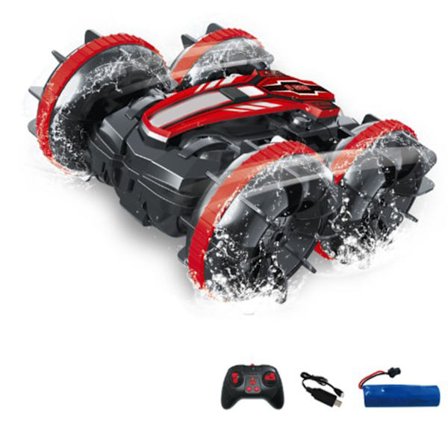 2.4GHz Amfibio RC-auto, vedenpitävä kauko-ohjattava stunt-auto lapsille, syntymäpäivälahja, punainen