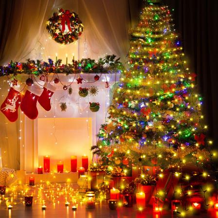 Juletrelys, 400 LED 2M julelys, juletrelys 8 lysmoduser, innendørs og utendørs varmhvit strengdekor