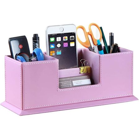 Læder Kunstforsynings Organizer, Blyant Pen Holder Med 4 Rum