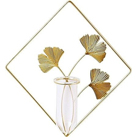 Hengende Planter Vase, Veggmontert Plante Terrarium Blomster Vase Glass Reagensrør Planter med Geometrisk Gull Metall Plante Henger Veggdekor 