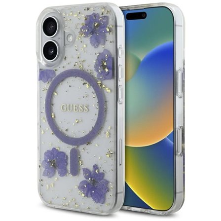 Guess Hartsikukat Glitter MagSafe-kotelo iPhone 16:lle - violetti