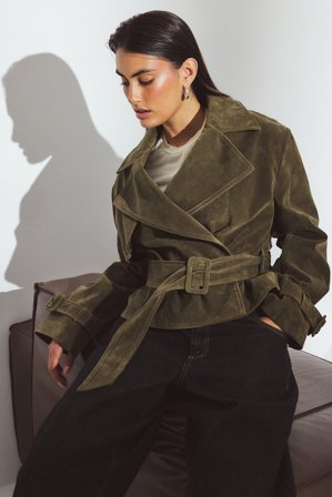 NA-KD Trench court en similicuir suédé - Trenchcoats - Vert - EU 36