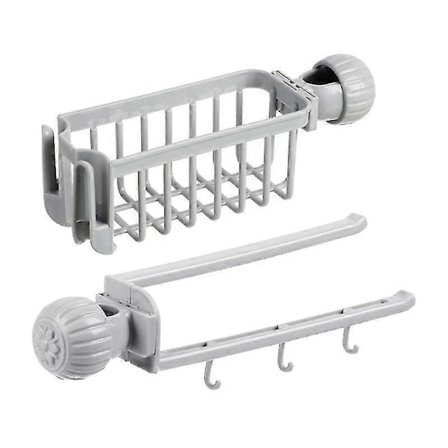 2 stk. Kran Avrenning Oppbevaringsstativ Kjøkkenvask Caddy Svamp Organizer Oppvaskklut Holder (grå)
