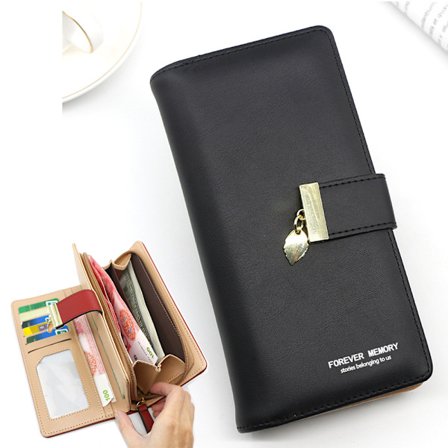 Dame Lommebok, Dame Myntpung (Svart), Lær Bifold-lommebok