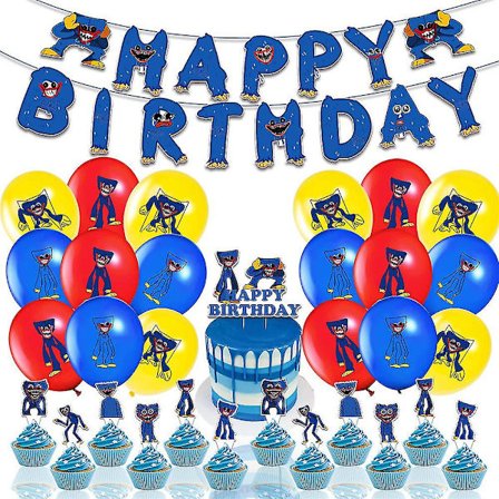 Poppy Playtime Huggy Wuggy Barnefestutstyr Ballongbanner Kakedekorsett