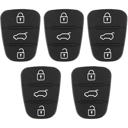 Bilnøgle Skall Knapper Dæksel, Gummi Udskiftning Fjernbetjening Bilnøgle Skall Gummi 3-knapper Pad 5stk Sort
