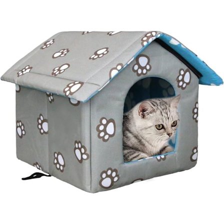 Kattehus for utendørs bruk – Vintervarmt vanntett katteseng med avtagbar pute, værbestandig beskyttelse for katter_TF_TF