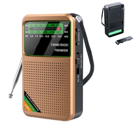 FM/AM/SW - Bærbar Mini Radio - Katastroferadio - Genopladelig Radio - Guld