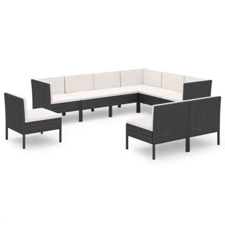 Vidaxl Loungegrupp För Trädgården Med Dynor 9 Delar Konstrotting Svart