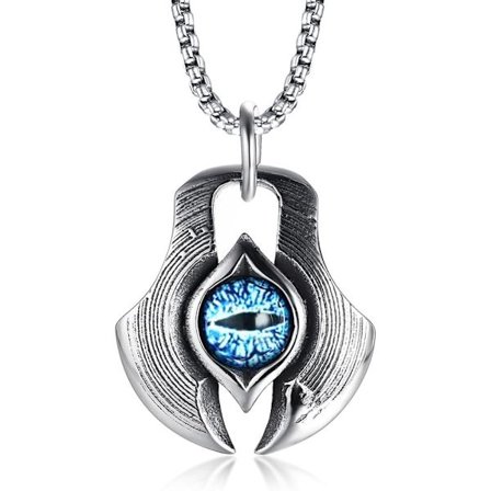 Herre Rustfritt Stål Gresk Blå Drage Ondt Øye Øks Støping Hundemerke Anheng Amulet