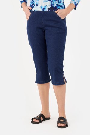 SIGNATURE - Capri Bukser - Mørkeblå Denim - Elastik i Taljen