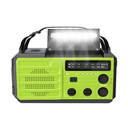 Kannettava hätäradio 6000 mAh aurinkokennolla, veivillä, lukuvalolla, 3-tasoisella LED-taskulampulla, SOS-hälytyksellä, AM FM NOAA -kuulokeliitännällä