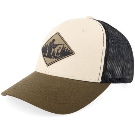 Hunter - Beige trucker Keps - Deer Hunter Engraved Olive Patch Ivory/Forest/Black Trucker @ Hatstore