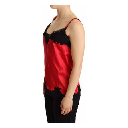 Dolce & Gabbana DG Red Floral Lace Trimmed Silk Satin Camisole Top Rød, Dame