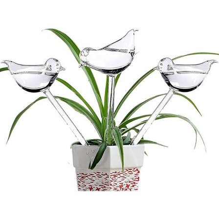 3-pak Glas Vandingskugler med Fugleform Selvvandingsspyd til Planter Indendørs Udendørs