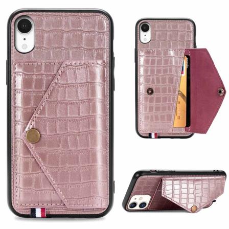 Iphone Xr - Elegant Skal Med Korthållare Roséguld