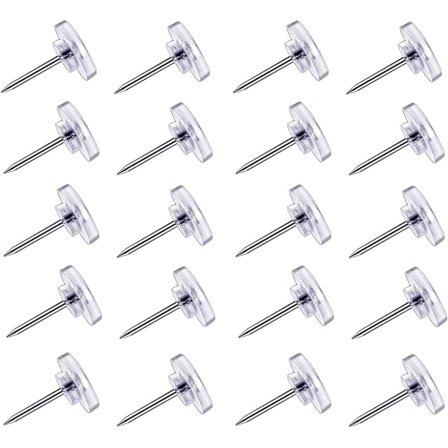 150 stk. trykknapper, gennemsigtige tegnestifter, flade tegnestifter i stål og C