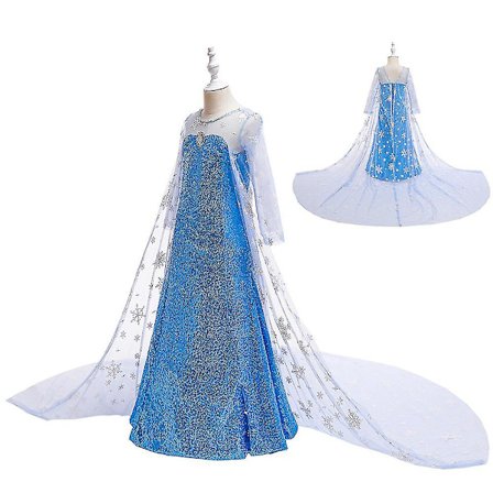 Frossen Elsa Prinsesse Kappe Pailletkjole Piger Snedronning Cosplay Kostume Fødselsdagsfest Fancy Udklædning Gallakjole