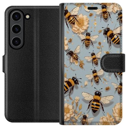 Kompatibel Tegnebogsetui til Samsung Samsung Galaxy S24 Bier og Blomster Naturinspireret Design med Blå Baggrund Charmende Motiv der Hylder Sommeren