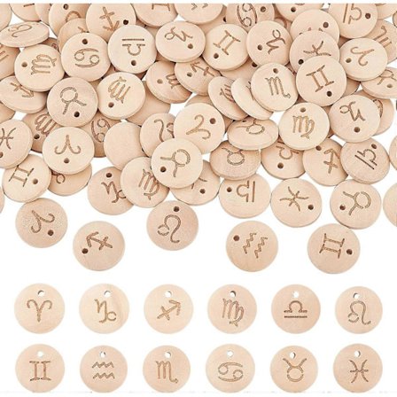 120 stk. 15 mm 12 stjernetegn Treanheng Tre Stjernetegn Anheng Skiltanheng Vintage Charms for DIY Øredobber Halskjeder Armbånd Smykkelaging