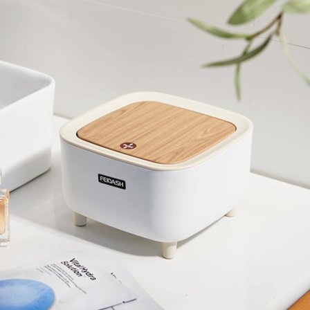 1 st Mini Skrivbords Papperskorg, Liten Bordspåse med Knapplock, Bordspåse med Trälook Lock, för Kontor, Ba