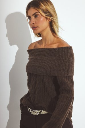 NA-KD Strickpullover mit Zopfmuster und Rollkragen - Pullover mit Zopfmuster - Braun - XS