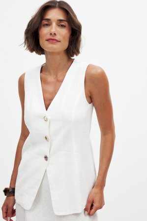 NA-KD - Vest i linblanding med gullknapper - Dressvest - Offwhite - EU 32