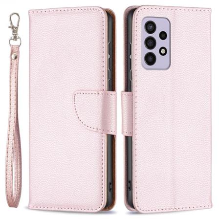 SKALO Samsung A33 5G Premium Litchi Lompakkokotelo - Ruusukulta Pink gold