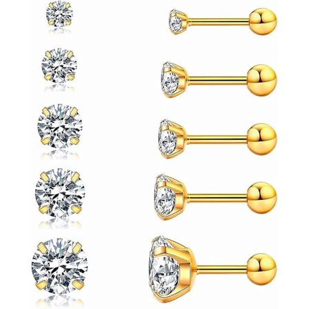 Cubic Zirconia Hypoallergena örhängen för kvinnor Män Flickor Statement Brosk Mode Kirurgiskt stål Helix örhängen 5 par, vuxen, kvinna