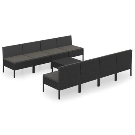 Vidaxl Loungegrupp För Trädgården Med Dynor 9 Delar Konstrotting Svart