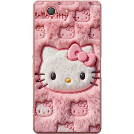Kompatibelt Mobildeksel til Sony Xperia Z3 Compact Hello Kitty rosa fluffy bakgrunn med ikoniskt ansikt og kawaii-estetikk