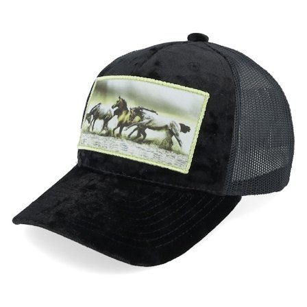 Calza Pennello - Černá trucker Kšiltovka - Kids Wild Horses Velvet Black Trucker @ Hatstore