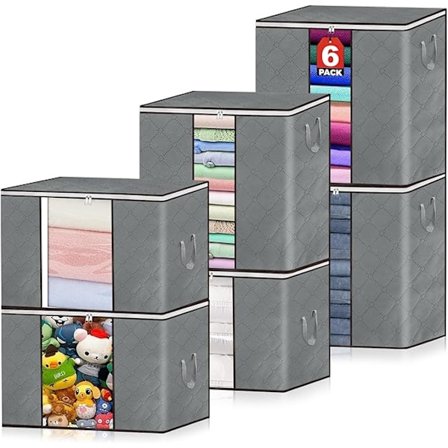 Oppbevaringsbokser for skap, 6 stk oppbevaringsbokser for oppbevaring 90L sammenleggbar organiseringsboks