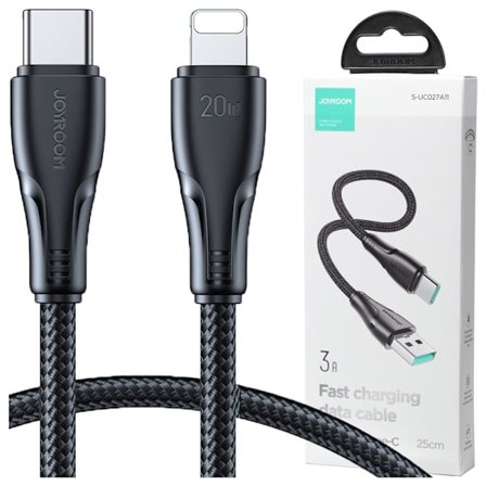 Joyroom USB C - Lightning 20W Surpass Series-kabel for hurtiglading og dataoverføring 0,25 m svart (S-CL020A11)