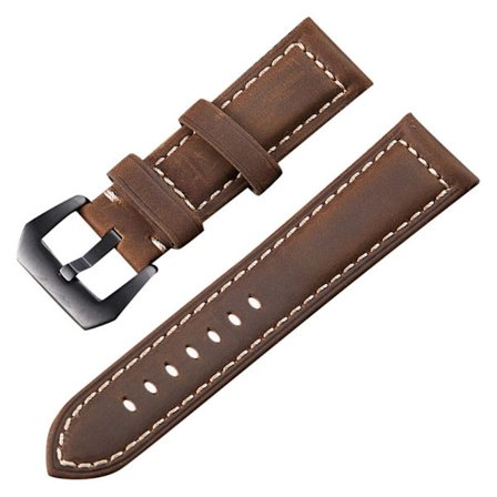 20 mm universalrem i ekte skinn i retrostil - Mørkebrun / Svart