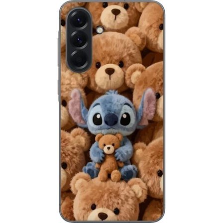 Kompatibelt Mobildeksel til Samsung Galaxy A56 Stitch omgitt av brune teddybjørner med en liten teddybjørn i fanget i en søt og koselig kawaii-design