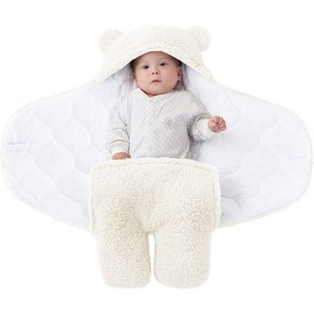 Unisex Baby Svøpepledd, Baby Rede Sovepose, Hette Svøpe Sovepose for Fødsel-Hvit-S(0-3 Måneder)