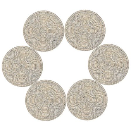 Dækkeservietter, sæt med 6 vaskbare flettede PP varmebestandige skridsikre dækkeservietter, runde dækkeservietter 35x35 cm (runde, elfenben)