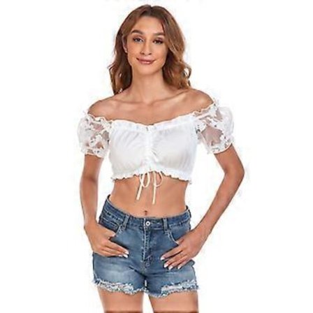 100% Ny Oppgradert Oktoberfest Bluse Dame Dirndl Kjole Crop Top, Blonde Tysk Bayersk Tradisjonell Kostyme (38)