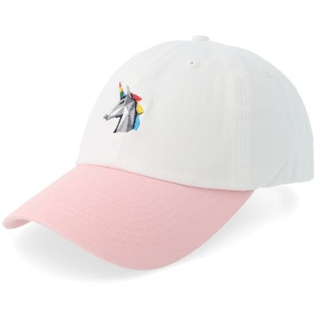 Origami - Vit unconstructed Keps - Origami Unicorn Head Washed White/Pink Dad Cap @ Hatstore
