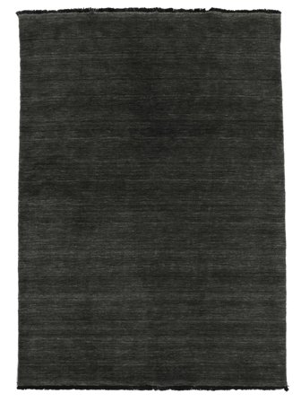 Tapis De Laine Uni Handloom Fringes Noir/Gris Petit