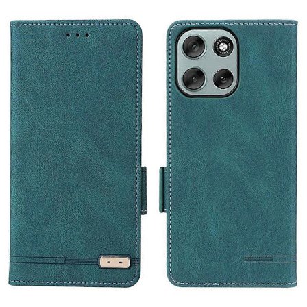 Motorola Moto G56 5G -puhelimen suojakotelo, nahkainen lompakkokotelo, jossa metallikoriste, sininen