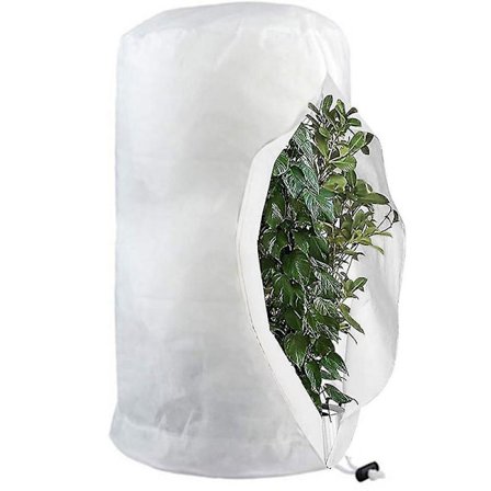 Frostbeskyttelsesposer for planter, gjenbrukbare plantebeskyttelsesposer med snøring, hagefleeceposer vinter White-FM- White
